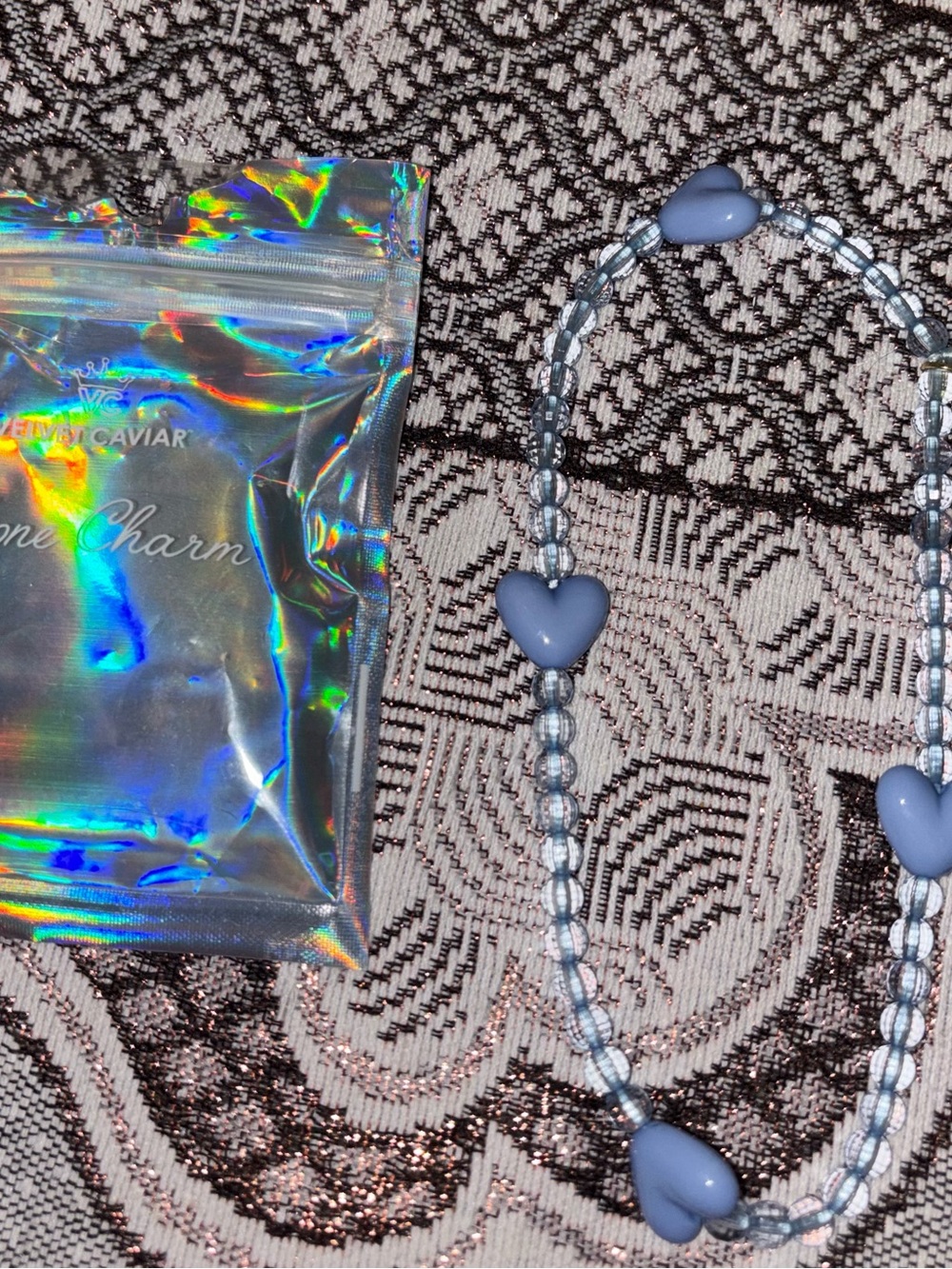 Velvet Caviar Light Blue Heart Beaded phone charm